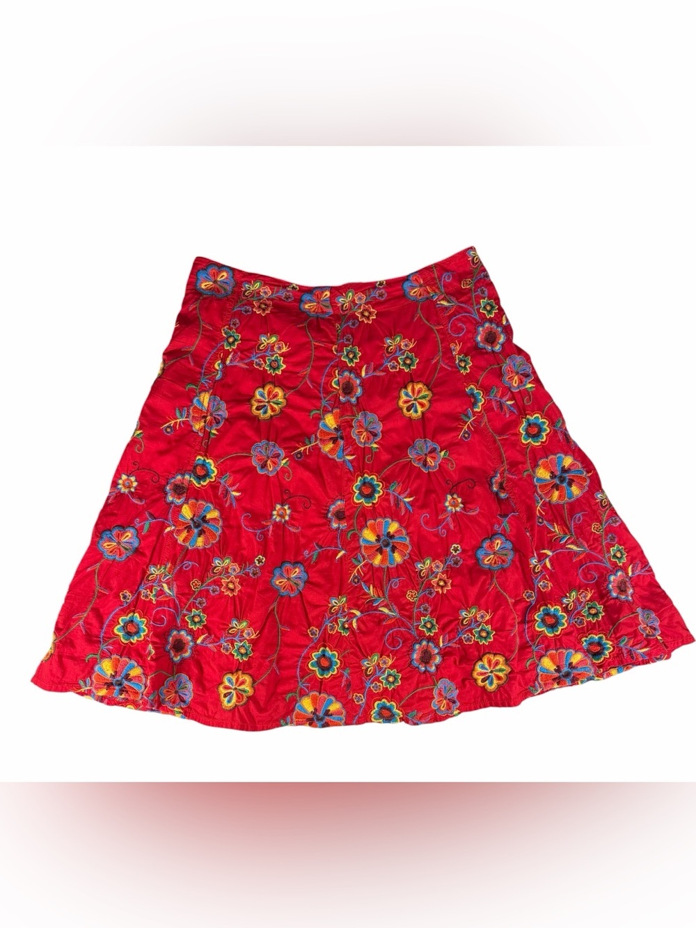 Johnny Was A-Line Skirt Embroidered Floral Red Lined. Fabulous.